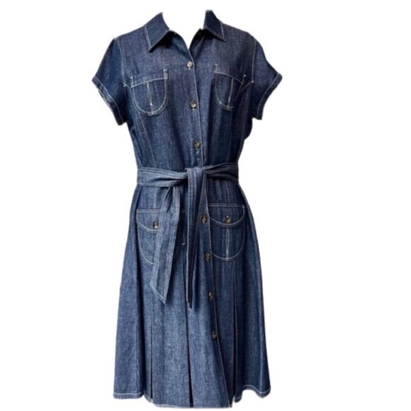 Anne Klein Dresses & Skirts - Anne Klein Denim Dress with Gored Pleats and detailed Pockets